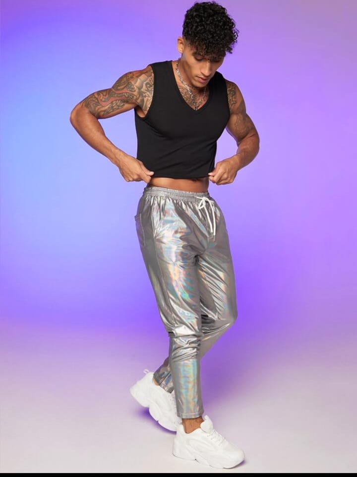Men's Holographic Drawstring Waist Trousers